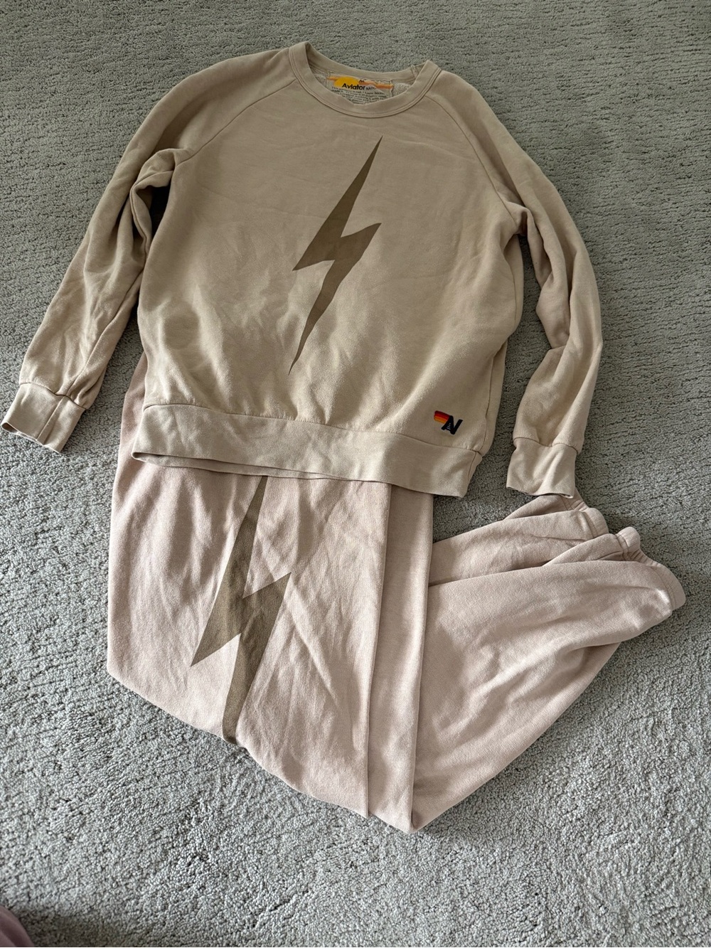 Aviator Nation Lightning Bolt Sweatpants Set - Soft Beige
